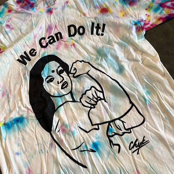 Women’s Hand Tie-Dyed “We Can Do It” Slogan & Graphic T-Shirt - Picture 2 of 8
